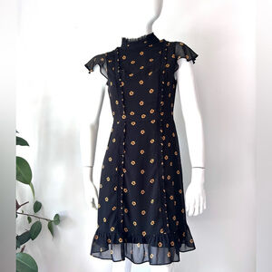 Adrianna Papell Black Ruffled Tiered Mini Dress printed size 2